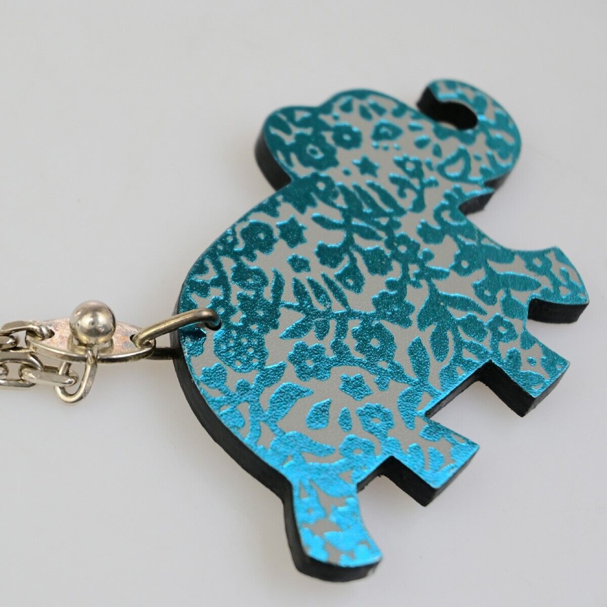 HERMES Logo Elephant Bag Charm Key Holder Chain Plastic Blue SHW 67KA524