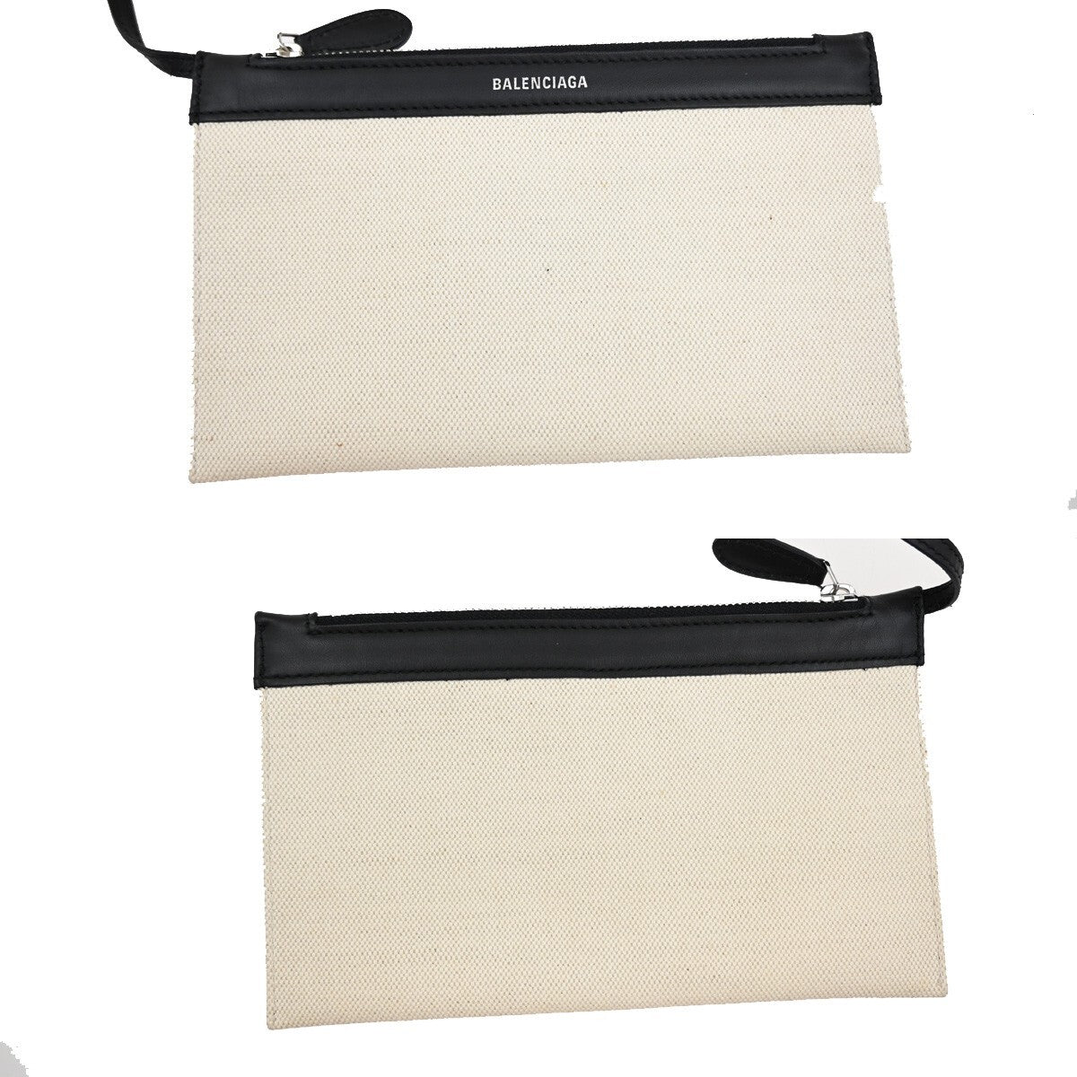 BALENCIAGA Navy Cabas M Shoulder Hand Bag Canvas Leather Ivory Black 73EF052