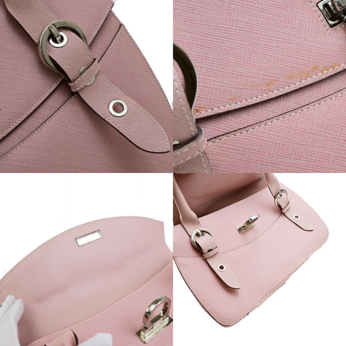 SALVATORE FERRAGAMO Gancini Hand Bag Leather Pink Silver Made in Italy 62KA535