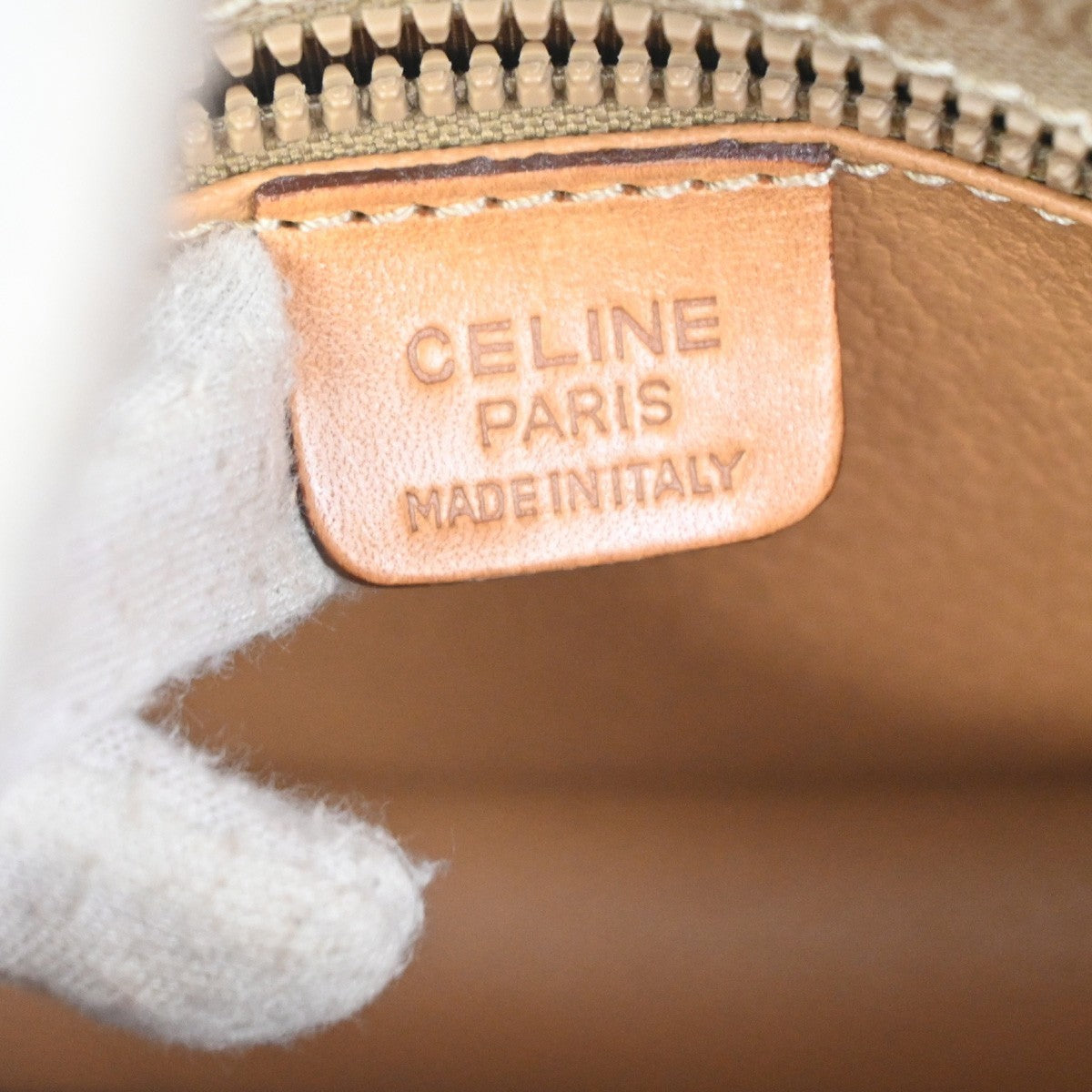 CELINE Logo Macadam Pattern Shoulder Bag PVC Leather Beige Italy 83MA283