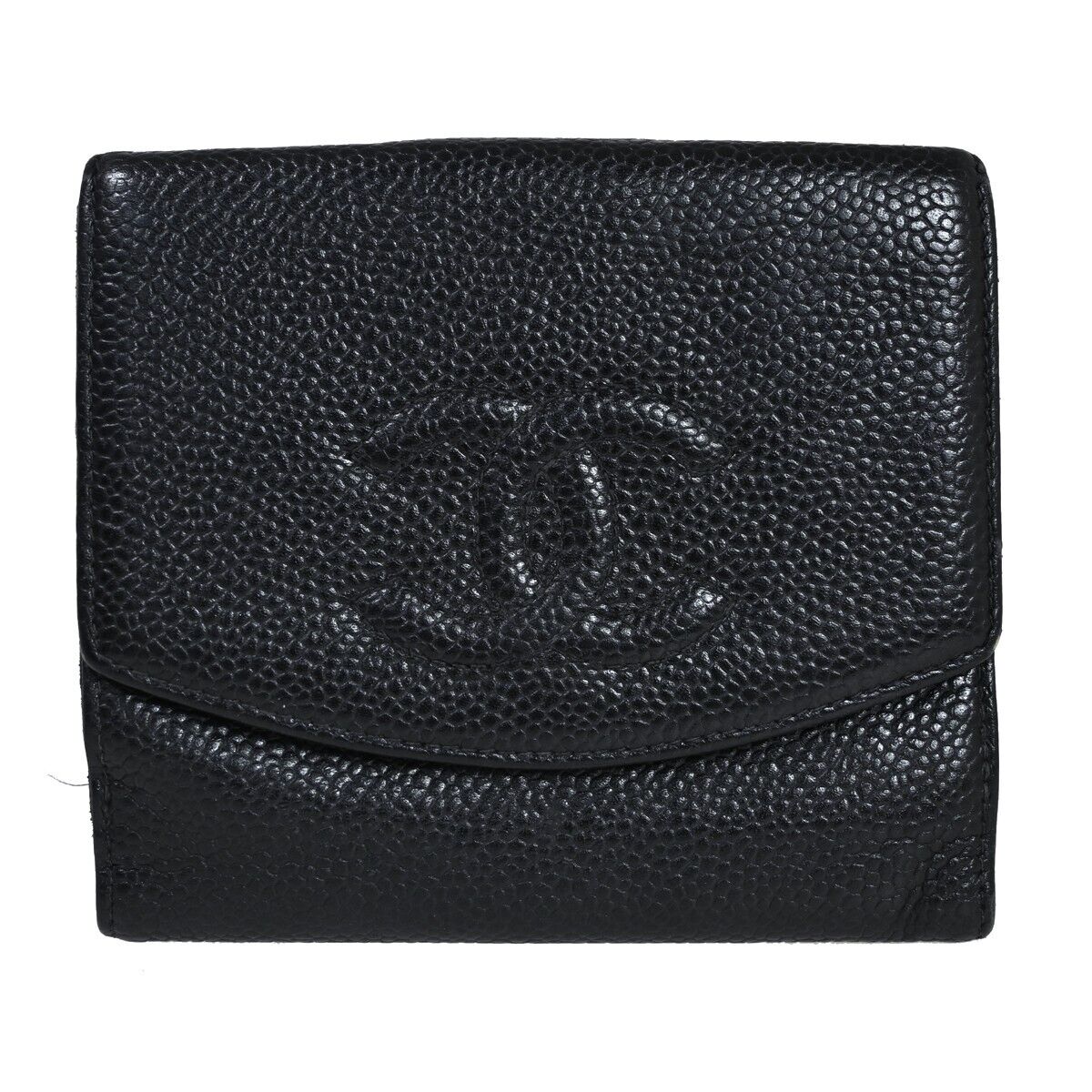 CHANEL CC Logo Bifold Wallet Purse Caviar Skin Leather Black GHW France 61HB366