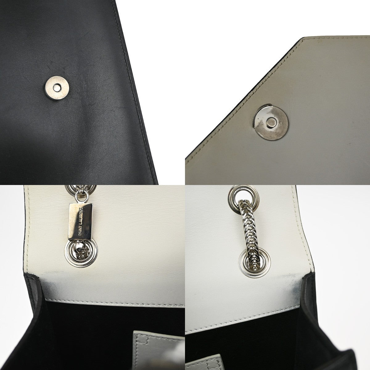 SAINT LAURENT Logo Betty Chain Shoulder Bag Leather Black White SHW 95RQ003