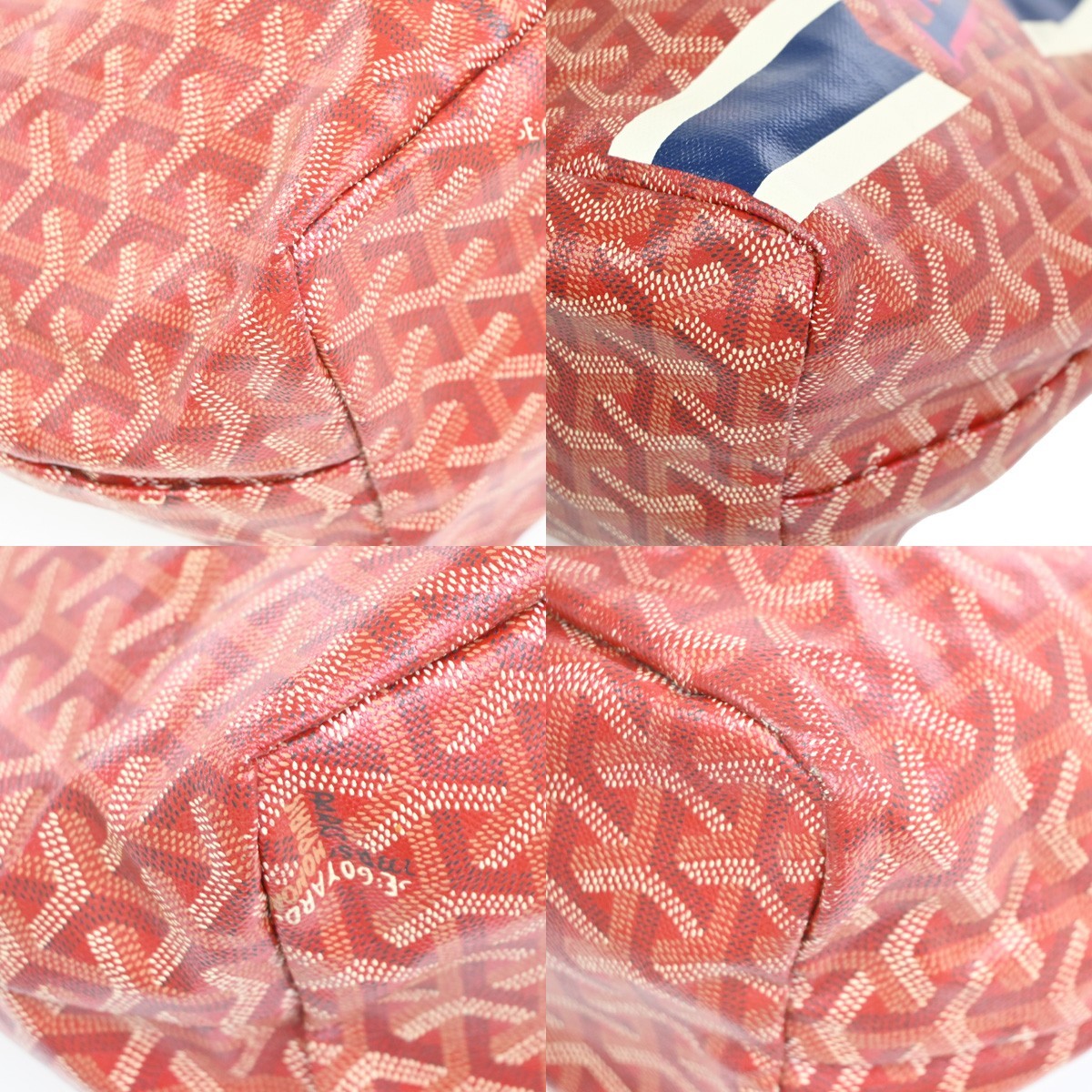 GOYARD Saint Louis PM stripe initial Tote Bag Pouch Red Canvas Leather 620RL919