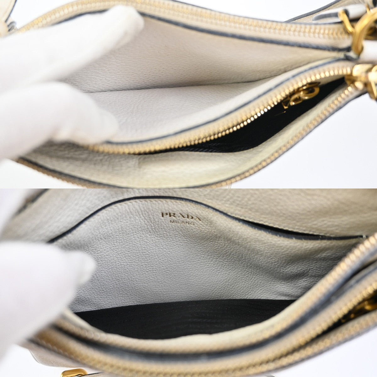 PRADA Logo Crossbody Mini Shoulder Bag Vitello Daino Leather White GHW 76KC639