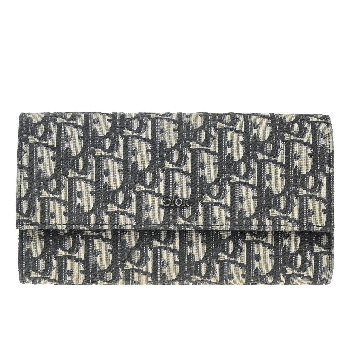 CHRISTIAN DIOR Logo Trotter Oblique Long Wallet Jacquard Leather Blue 81EG317