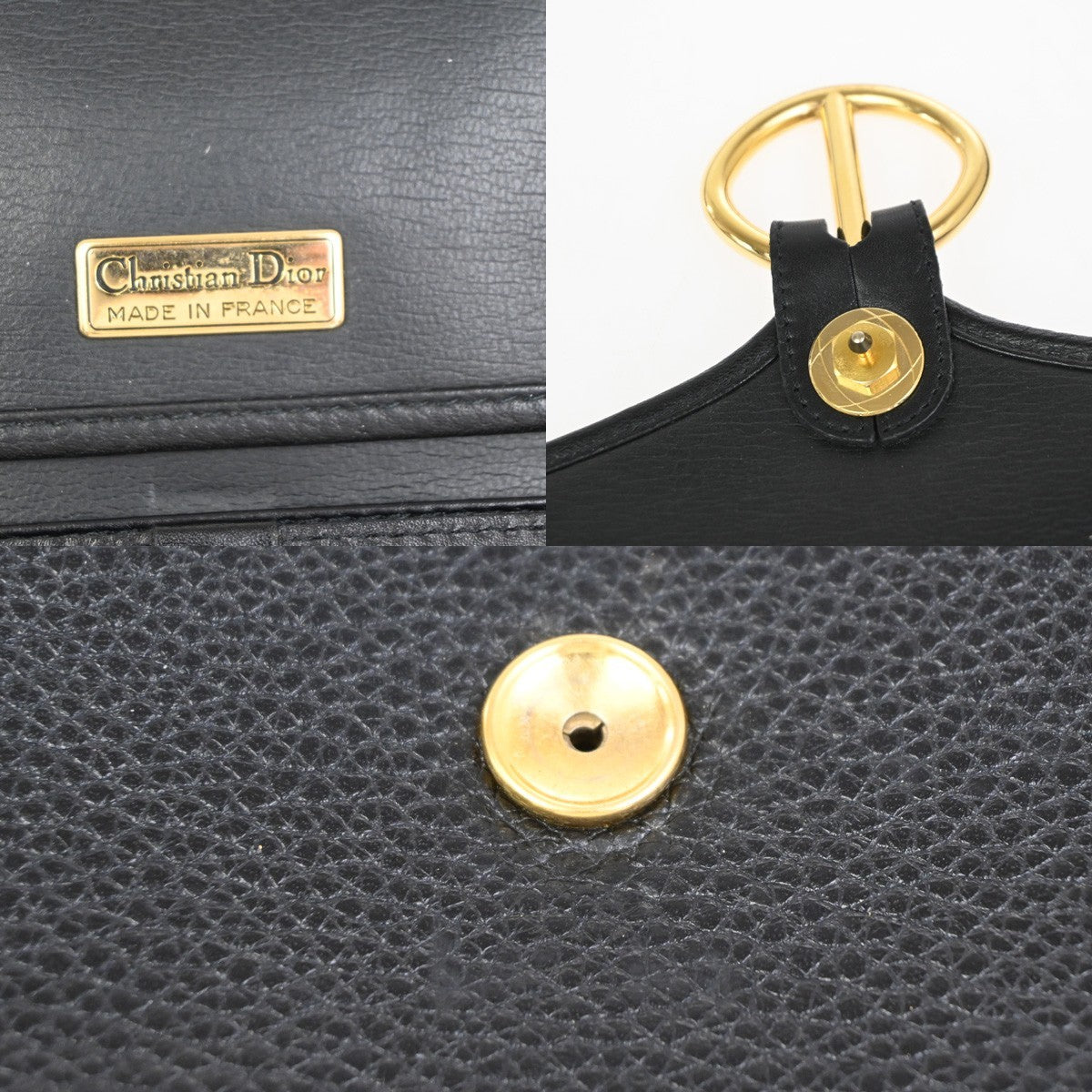 CHRISTIAN DIOR Logo 2Way Shoulder Clutch Bag Leather Black GHW  France 31YH907