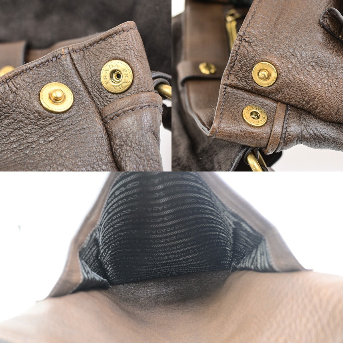 PRADA Logo Crossbody Messenger Shoulder Bag Leather Brown GHW Italy 87KD156