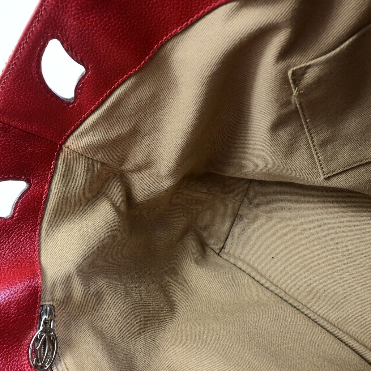 CARTIER Logo Marcello Shoulder Tote Bag Canvas Exotic Leather Beige Red 36FA996