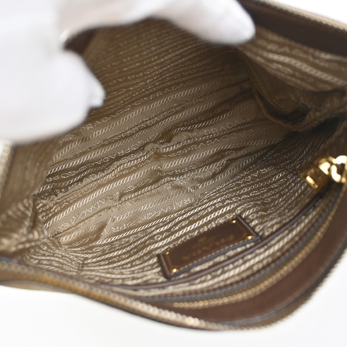 PRADA MILANO Logo Jacquard Shoulder Bag  Leather  Canvas  Brown 19SA060