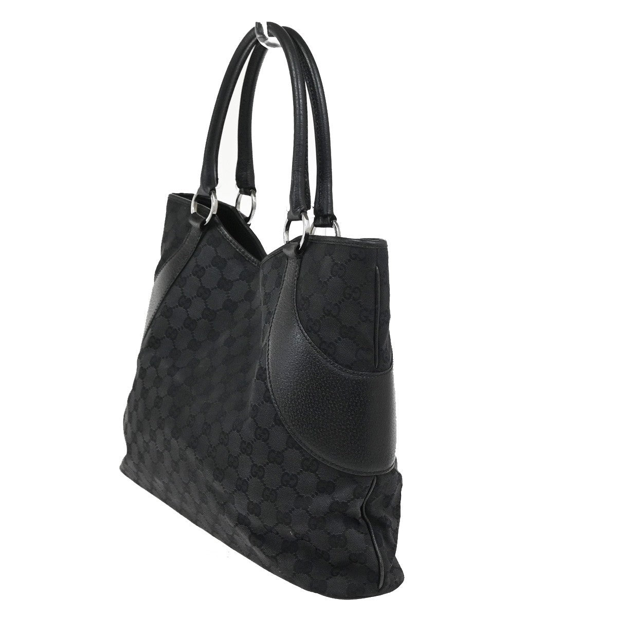 GUCCI Logo GG Pattern Shoulder Tote Bag Canvas Leather Black SHW Italy 80YJ079