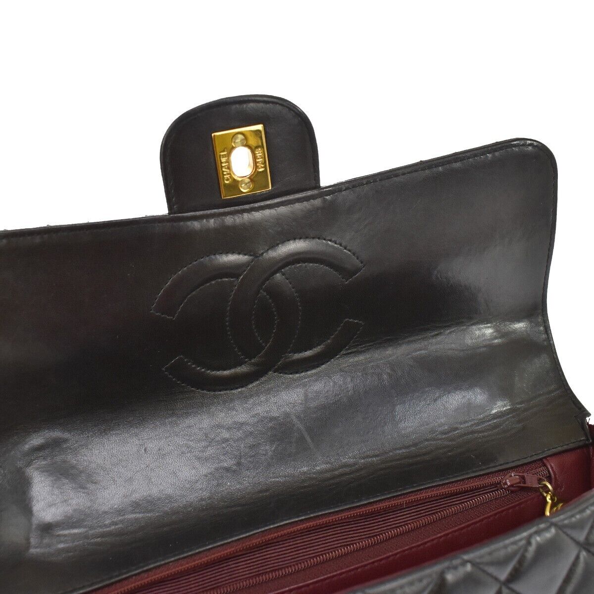 CHANEL CC Matelasse 25 Hand Bag Leather Black Gold France Vintage 759LC173