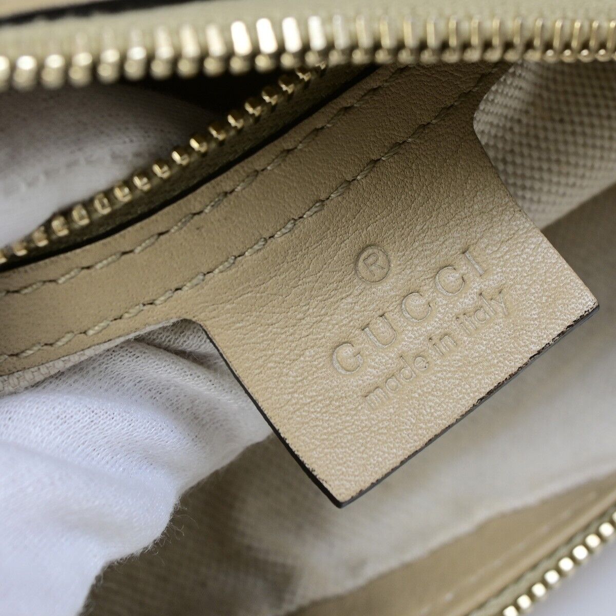 GUCCI Micro GG Guccissima Shoulder Hand Bag Leather Beige Italy 85EB460