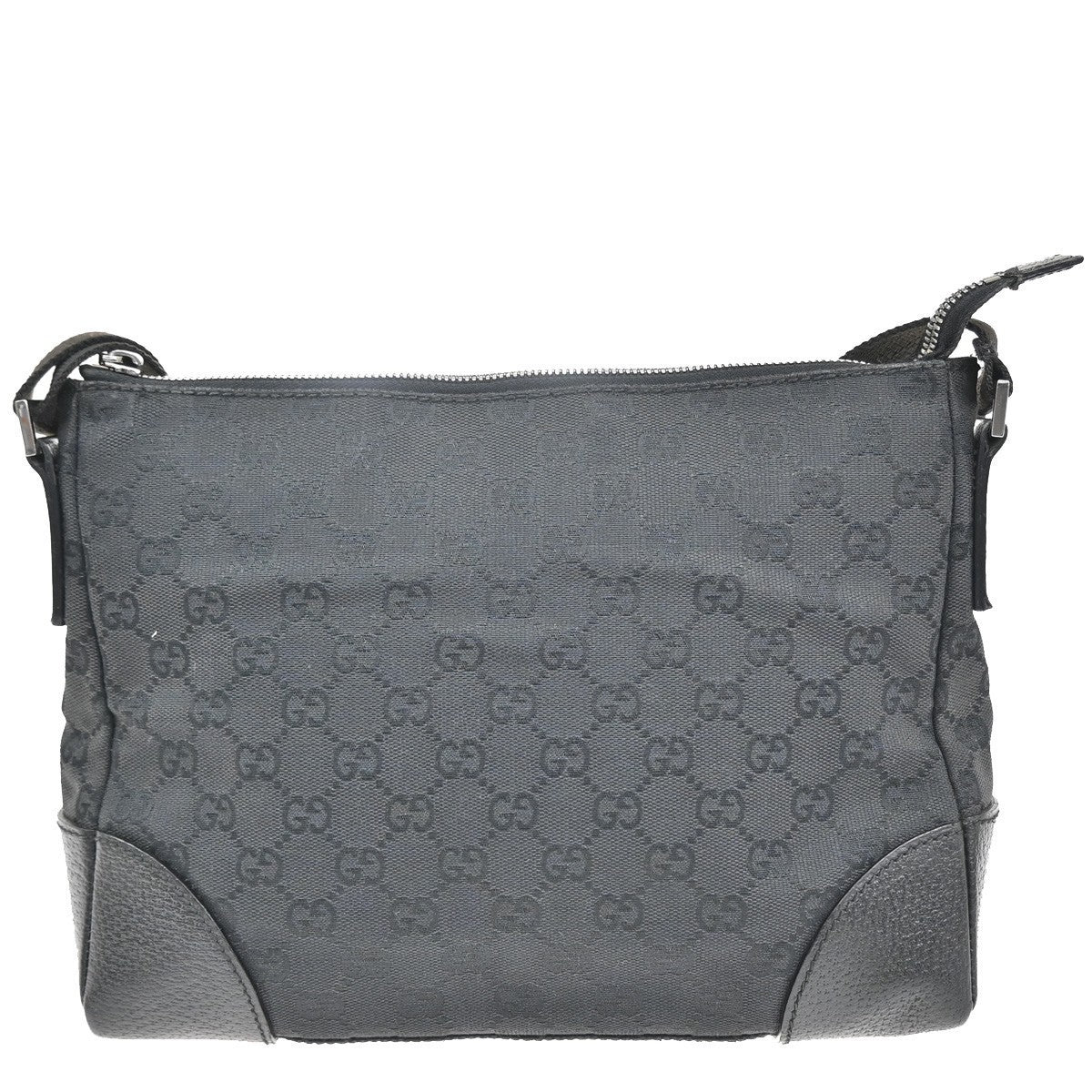 GUCCI Logo GG Pattern Shoulder Bag Canvas Leather Black SHW Italy 35MA141