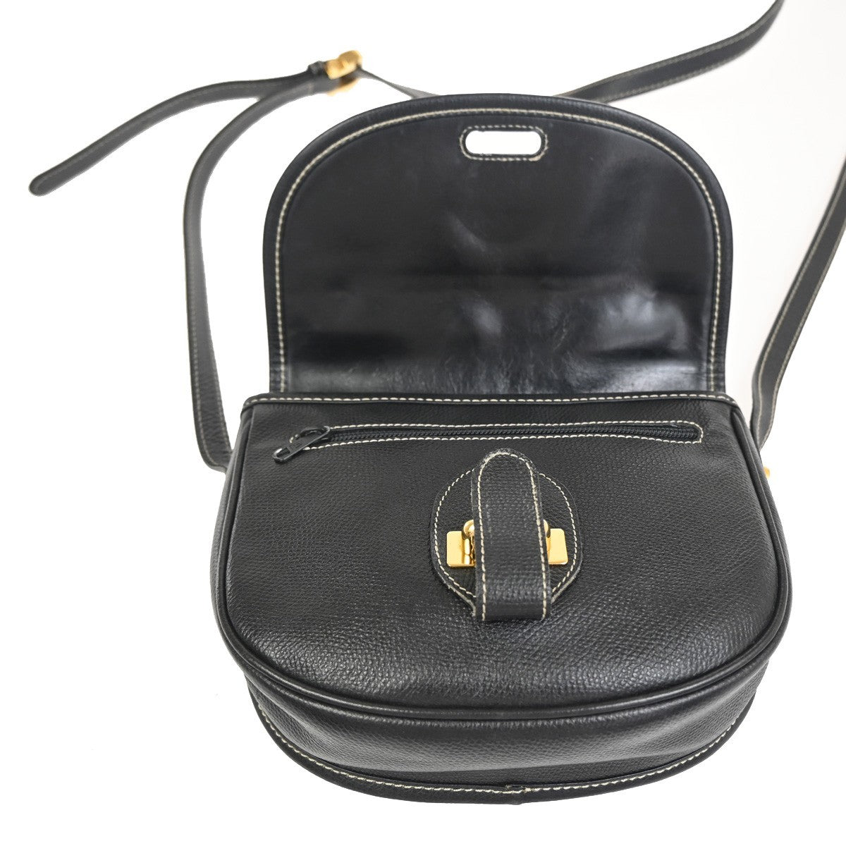 LOEWE Logo Anagram Flap Shoulder Crossbody Bag Leather Black GHW 67ZA356