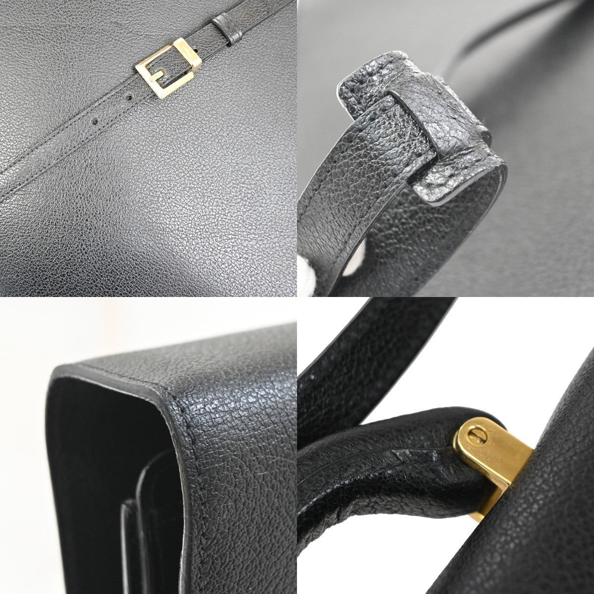 SALVATORE FERRAGAMO 2way Shoulder Hand Bag Briefcase Leather Black Italy 63KD172