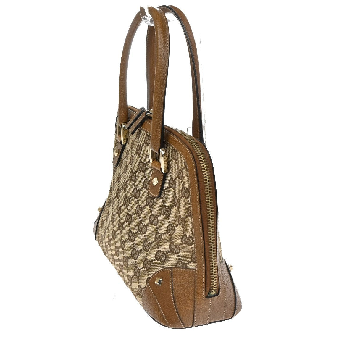 GUCCI GG Pattern Shoulder Handbag Bag Canvas Leather Brown SHW Italy 81CB057