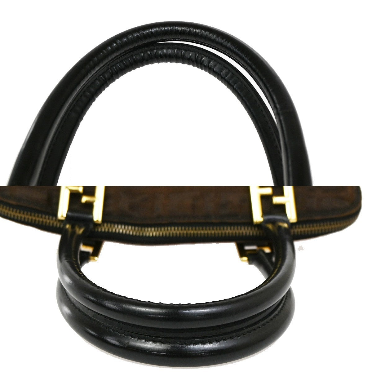 FENDI Logo Zucca Hand Bag Canvas Leather Brown GHW Italy 68TA033