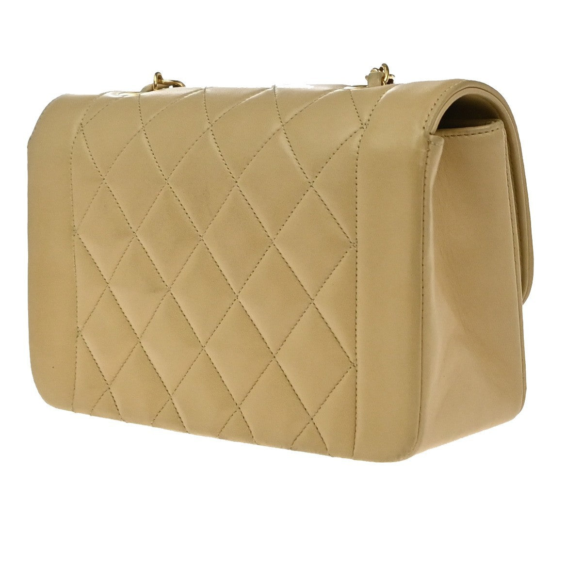 CHANEL CC Diana Matelasse 22 Chain Shoulder Bag Leather Beige Vintage 850RP130