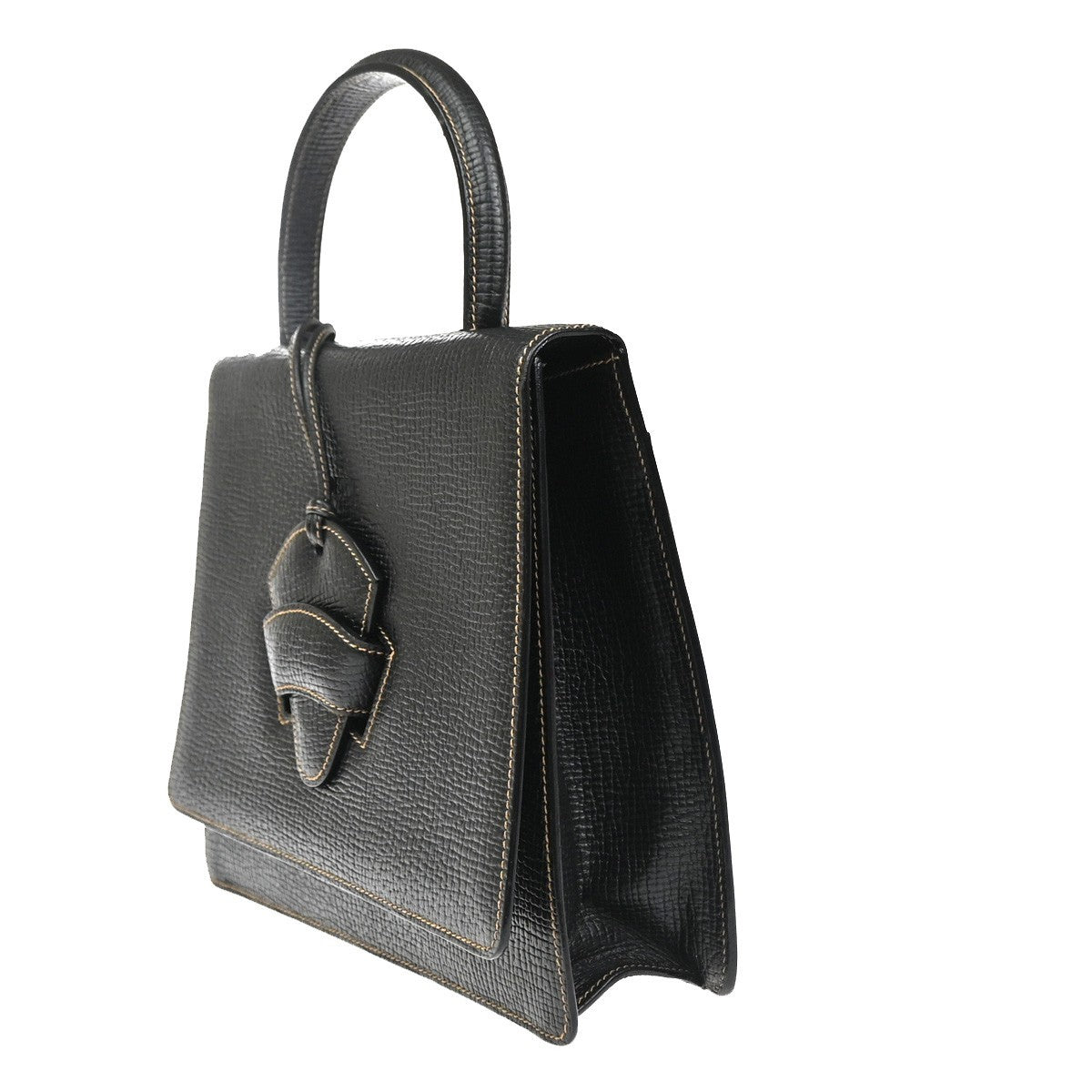 LOEWE Logo Barcelona Shoulder Hand Bag Leather Black GHW Spain 87YH942