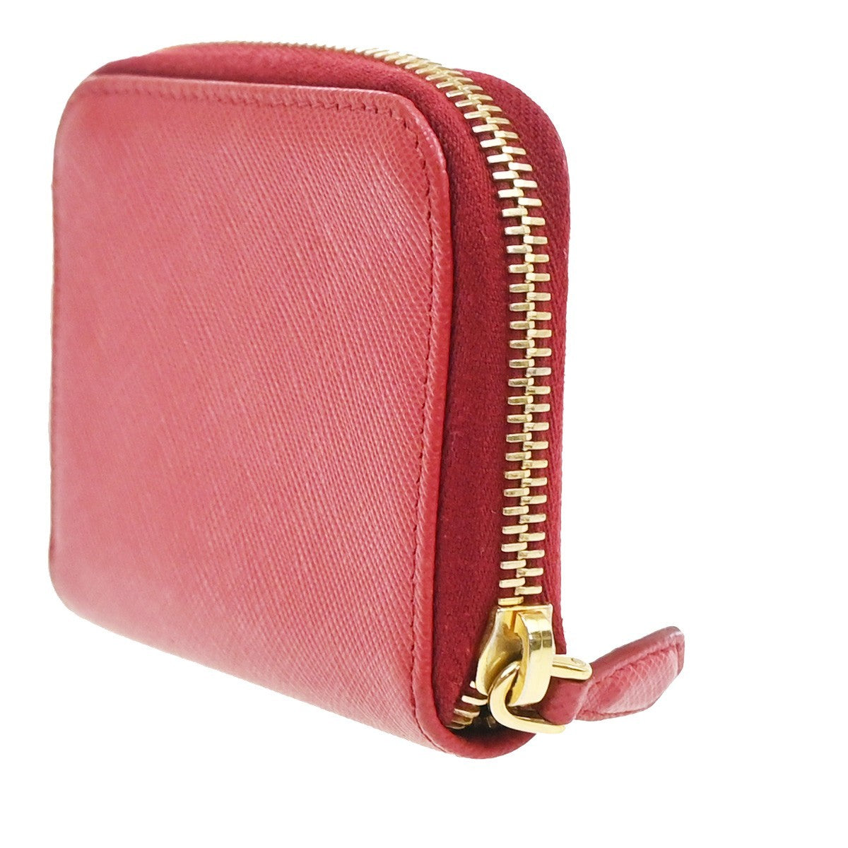 PRADA Zip Around Coin Case Compact Wallet Saffiano Leather Red Italy 37MA483