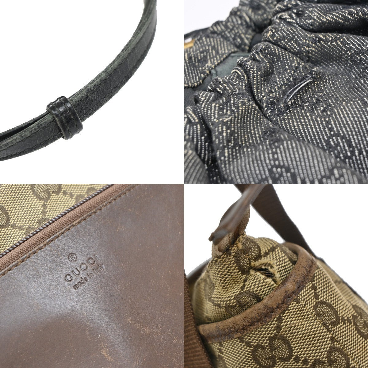 GUCCI Logo GG Pattern 2set Hand Bag Canvas Leather Brown Black 67EG129