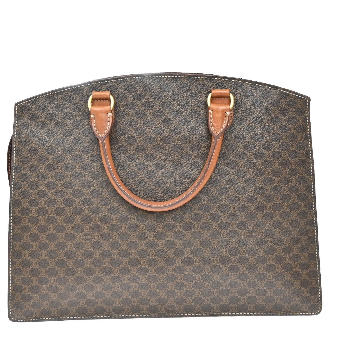CELINE Logo Macadam Pattern Hand Bag PVC Leather Brown GHW Italy 60KP454