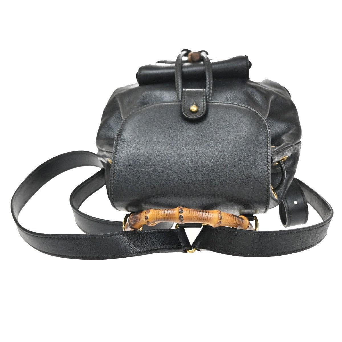GUCCI Logo Bamboo Drawstring Backpack Bag Leather Black GHW Italy 38CA875