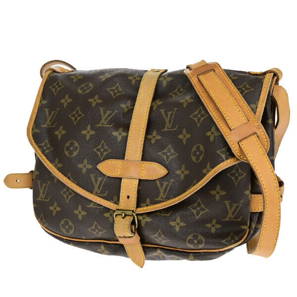LOUIS VUITTON Logo Saumur 30 Shoulder Bag Monogram Leather Brown M42256 75YF423