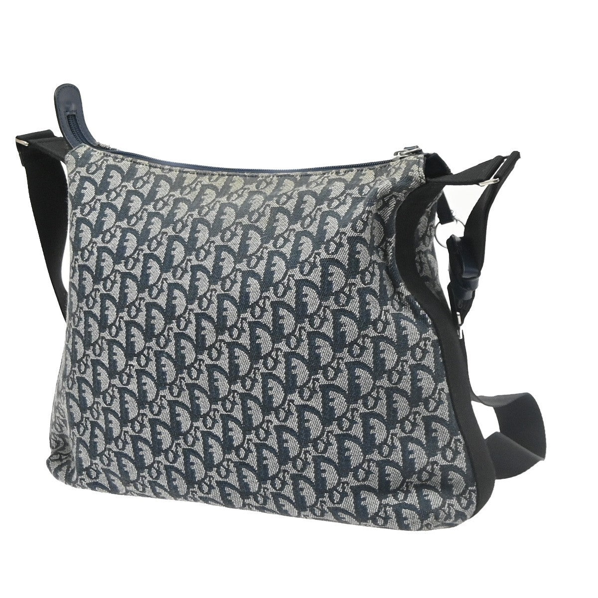 CHRISTIAN DIOR Trotter Pattern shoulder Bag Canvas Leather Navy Blue 70SA157