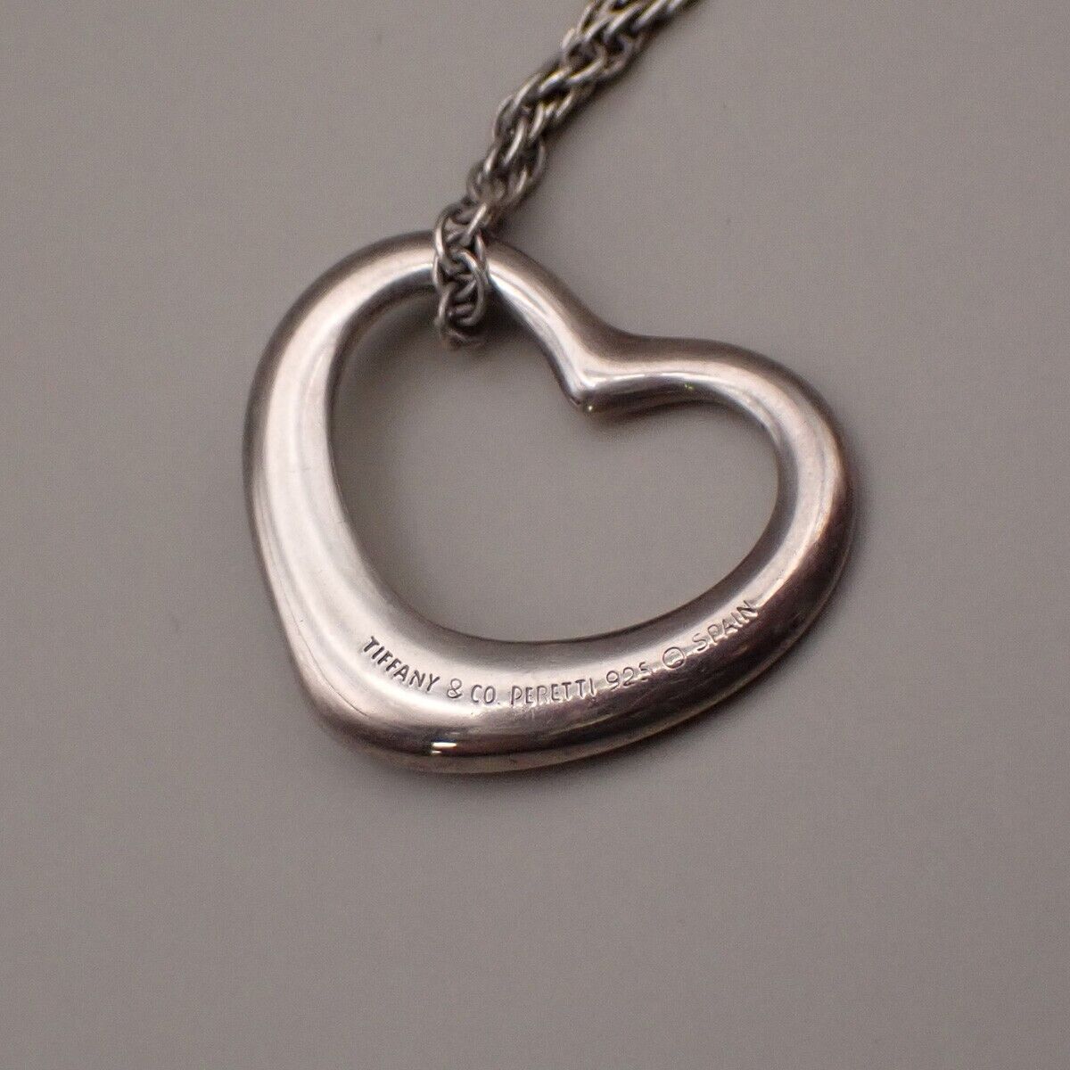 TIFFANY & CO. Open Heart 22mm Chain Necklace Ag 925 Elsa Peretti Silver 02YG729