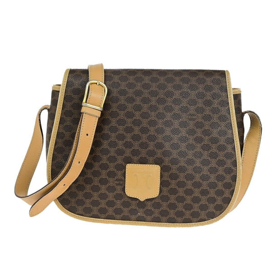 CELINE Logo Macadam Pattern Shoulder Bag PVC Leather Brown GHW Italy 69ED034