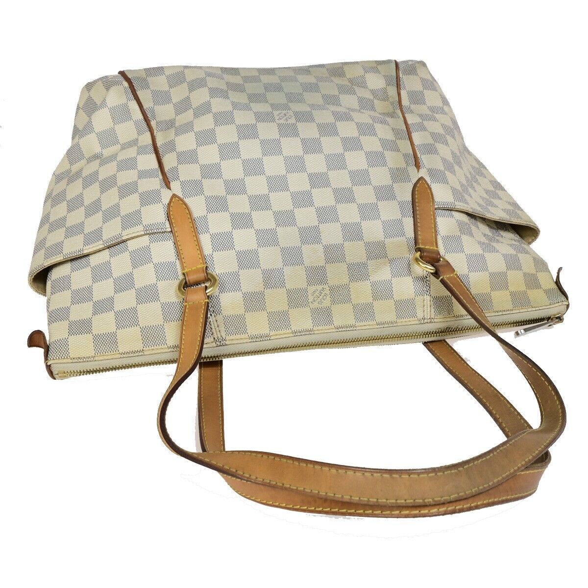 LOUIS VUITTON Totally MM Shoulder Bag Damier Azur Leather White N51262 83EB760