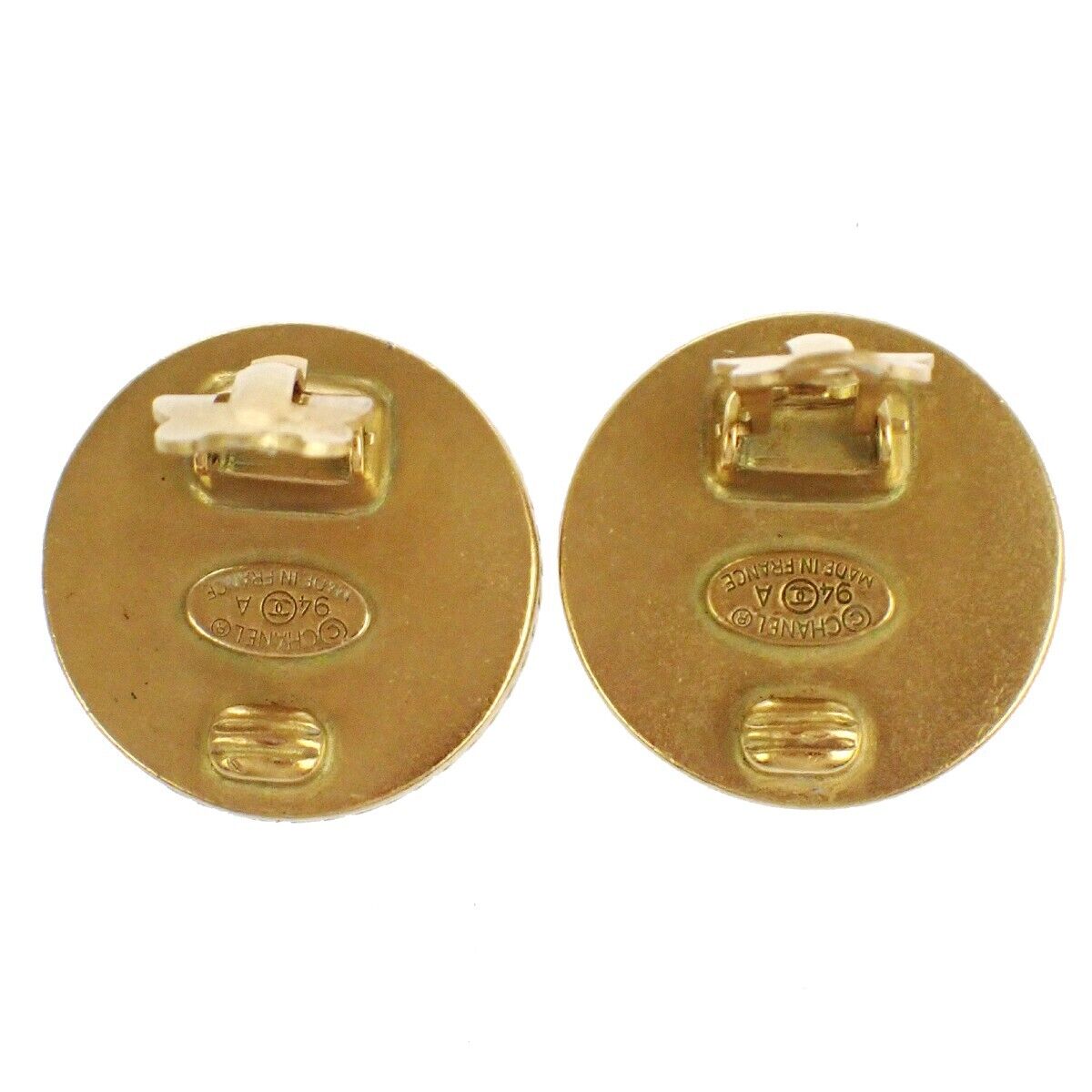 CHANEL CC Logo Button Round Earrings 94A Clip-On GHW France Accessory 12RJ627