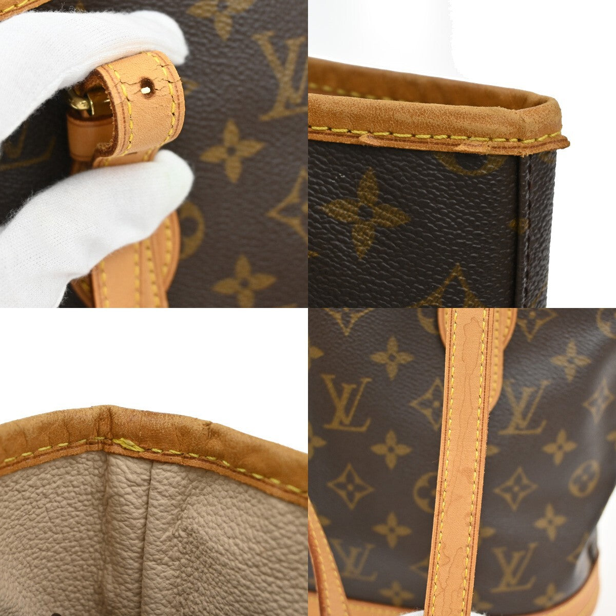 LOUIS VUITTON BUCKET PM Shoulder Tote Bag Monogram Leather Brown M42238 91EE306