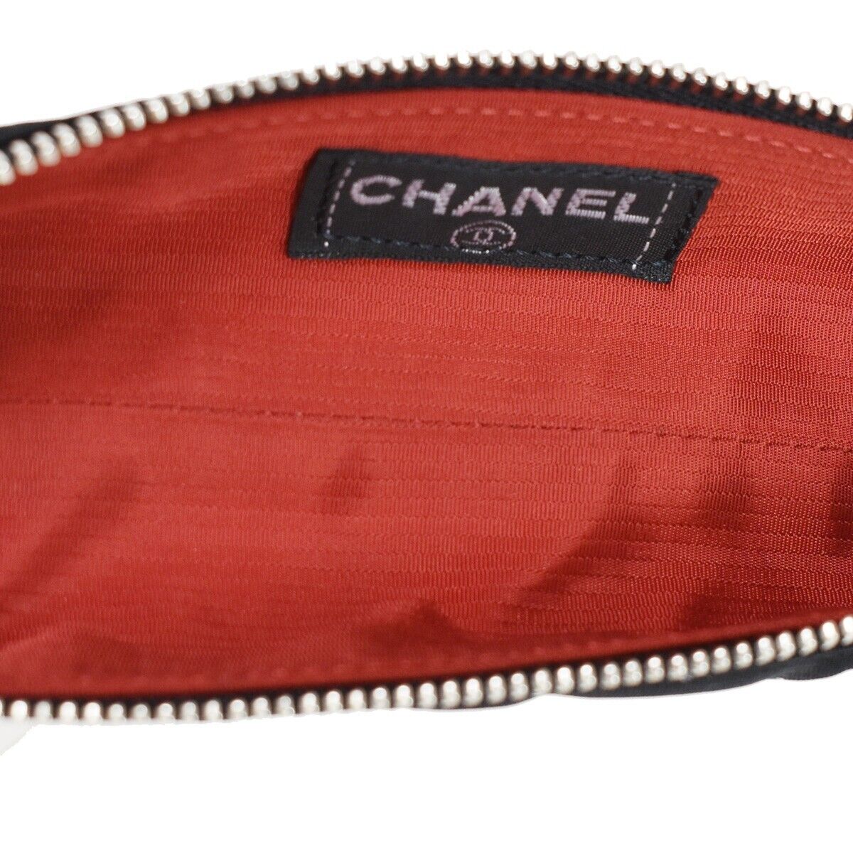 CHANEL CC Logo Travel Line Pen Case Pouch Nylon Black Silver France 05RH704