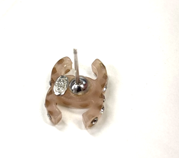CHANEL CC Logo Rhinestone Pierce 04A Beige Plastic SHW France Accessory 38RL965