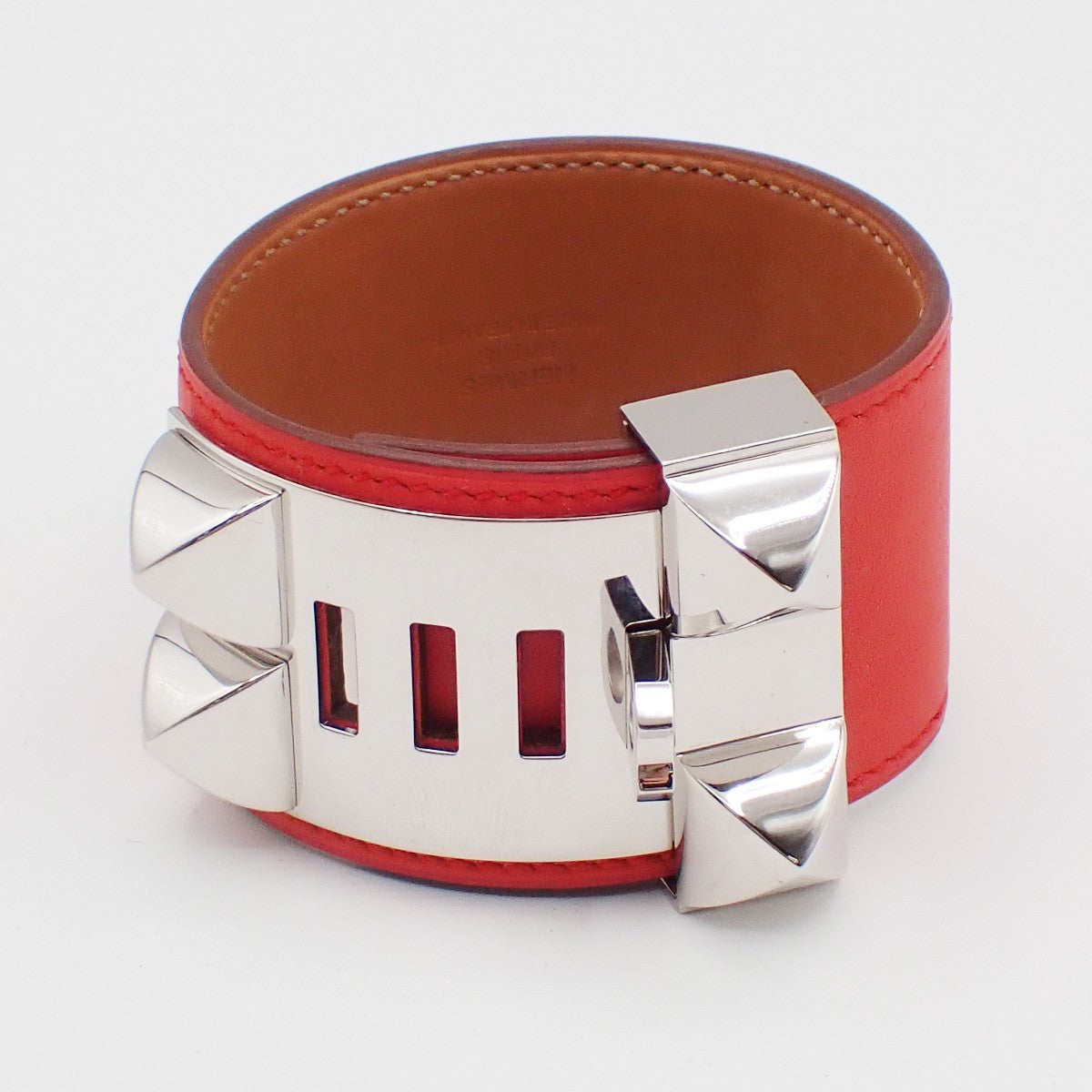 HERMES Collier de Chien Bracelet Size S Square Q Leather Orange 77RP160