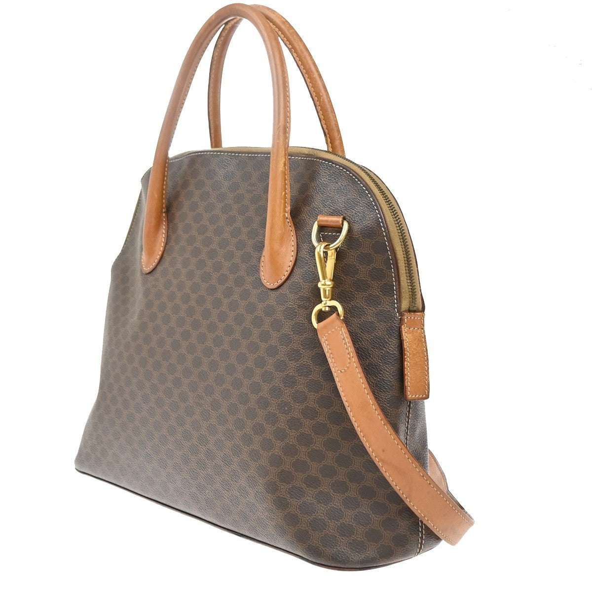 CELINE Logo Macadam 2Way Shoulder Hand Bag PVC Leather Brown GHW Italy 31KP442