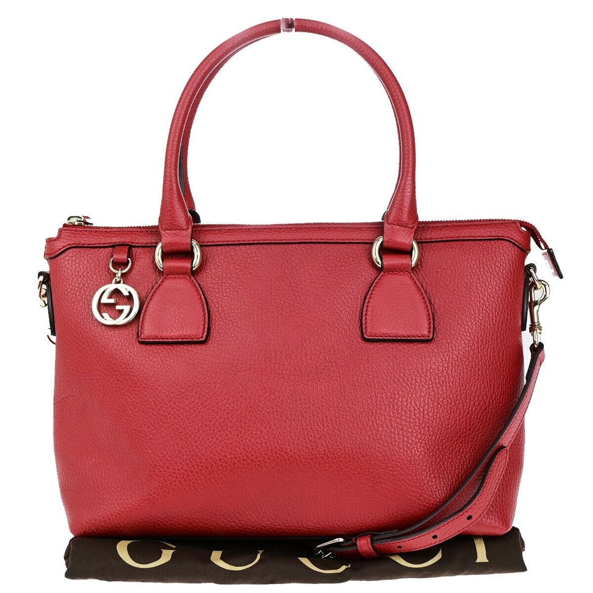 GUCCI GG Interlocking Charm 2Way Shoulder Hand Bag Leather Red GHW 97EC972