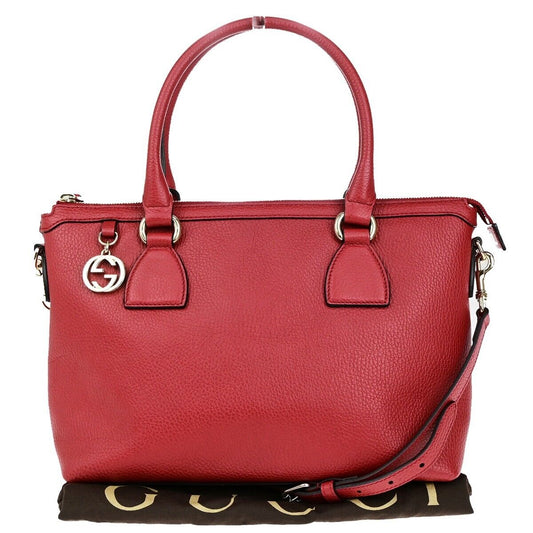 GUCCI GG Interlocking Charm 2Way Shoulder Hand Bag Leather Red GHW 97EC972