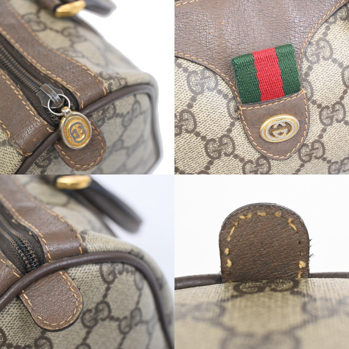GUCCI GG Pattern Sherry Travel Hand Boston Bag PVC Leather Brown GHW 64ZA340