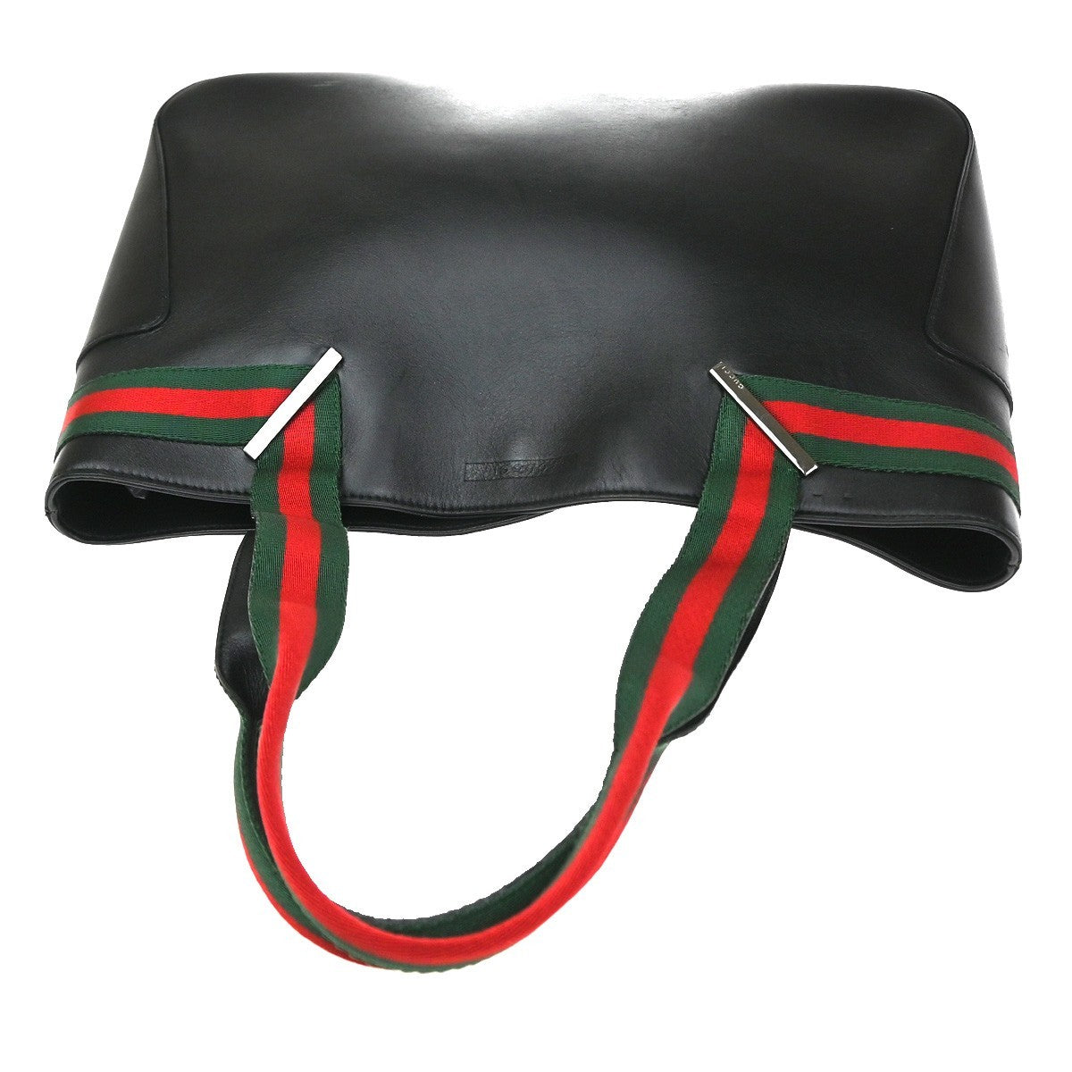 GUCCI Logo Sherry Line Hand Tote Bag Leather Canvas Black SHW Italy 83CA885