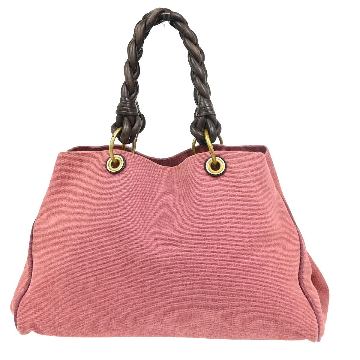 BOTTEGA VENETA Logo Shoulder Tote Bag Canvas Leather Pink GHW Italy 37YH904