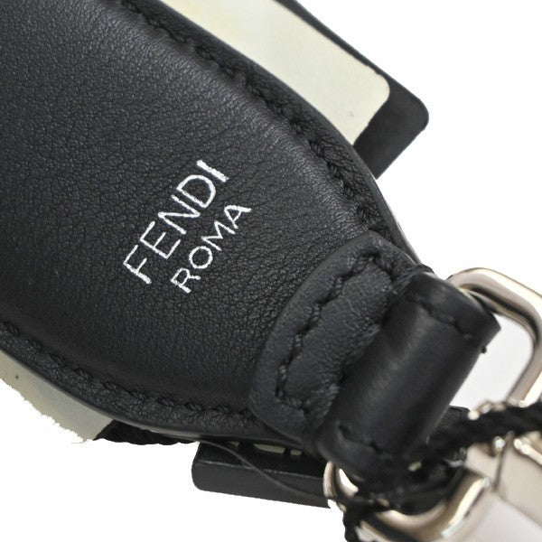 FENDI Logo Bag Shoulder Strap Flower Studs Leather Black SHW Italy 30KP492
