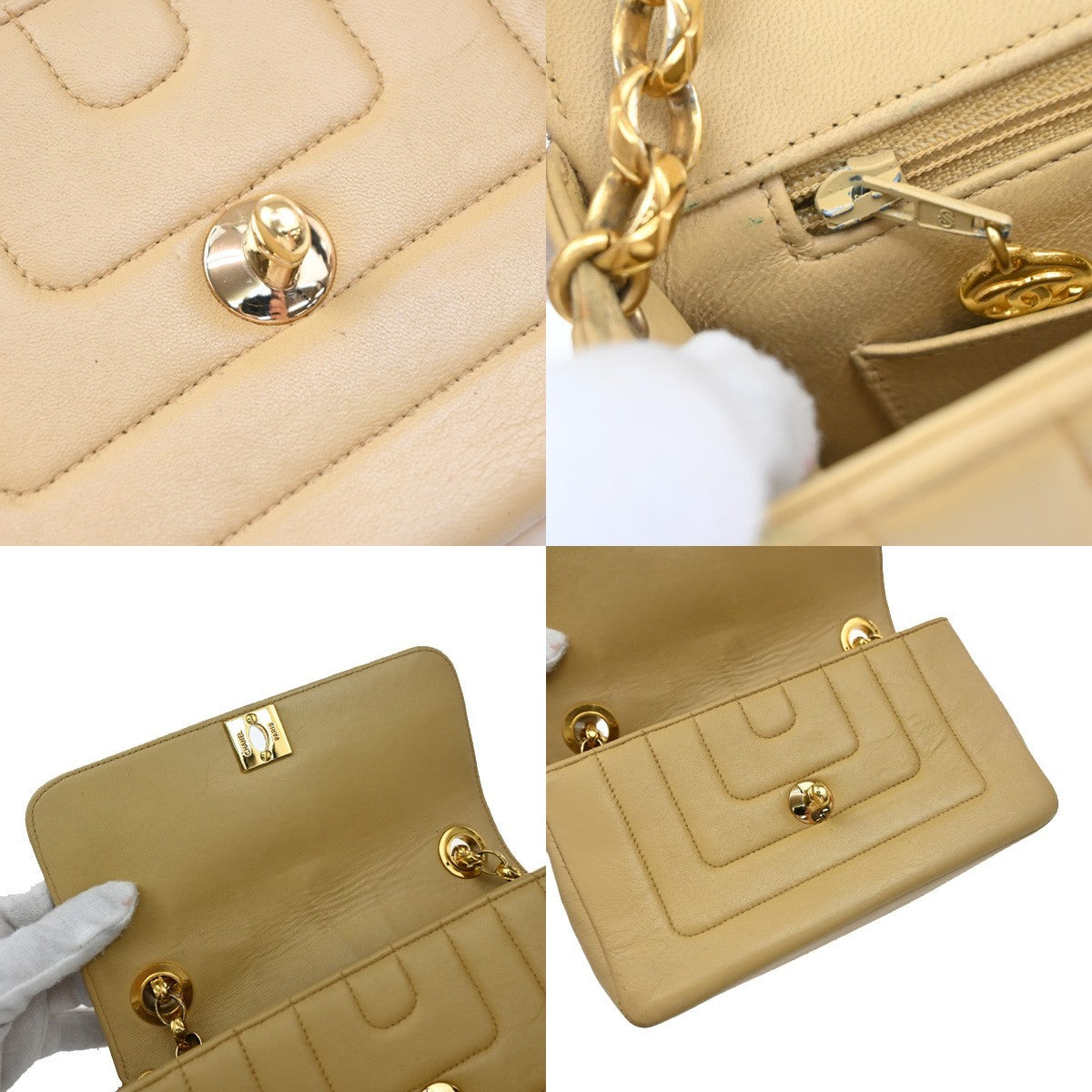 CHANEL CC Mademoisell Chain Mini Shoulder Bag Leather Beige GHW Vintage 330RF670
