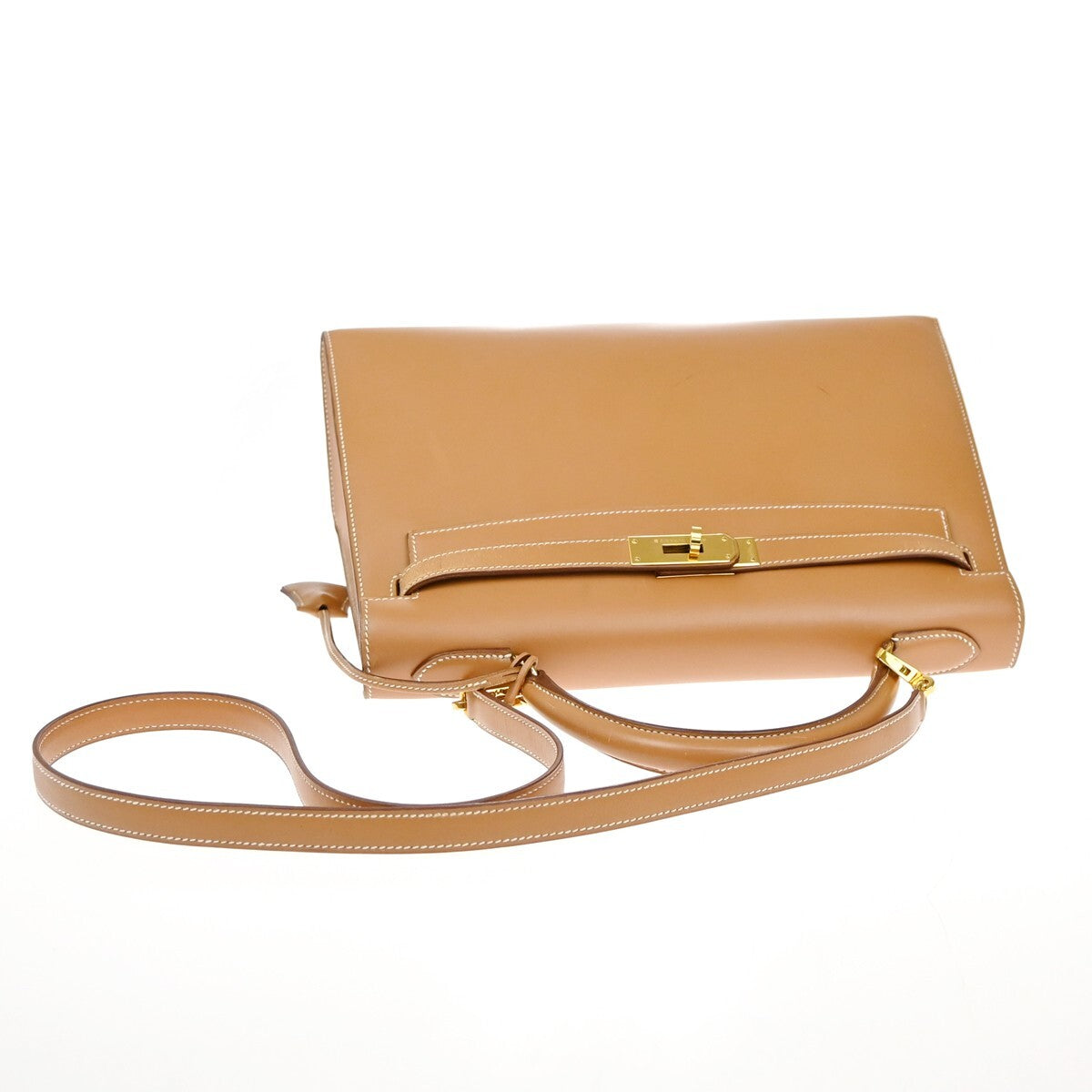 HERMES Kelly 32 2Way Shoulder Hand Bag Chamonix Leather Natural GHW 6640RL144