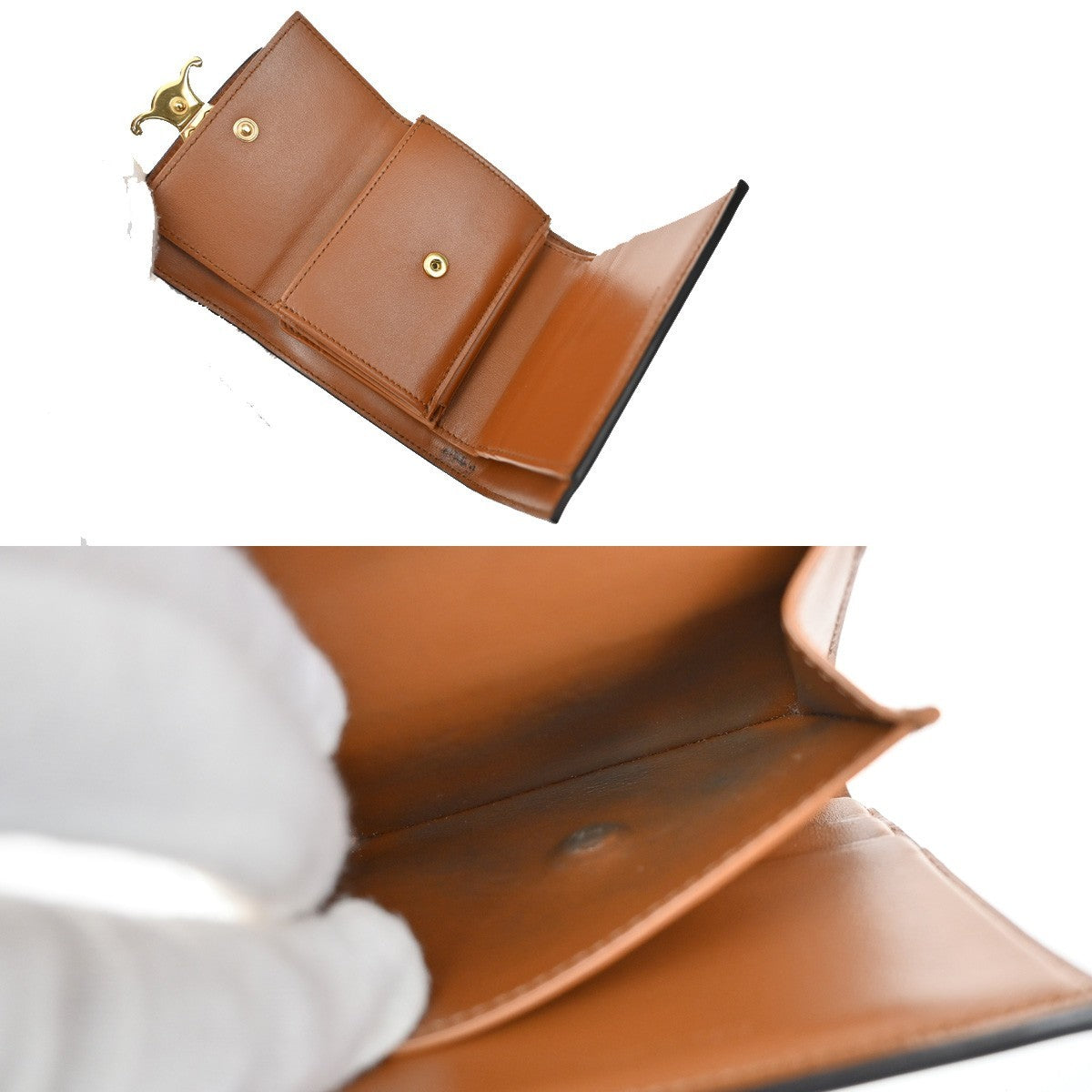 CELINE Triomphe Small Trifold Wallet Purse Canvas Leather Brown BE GHW 87RL411