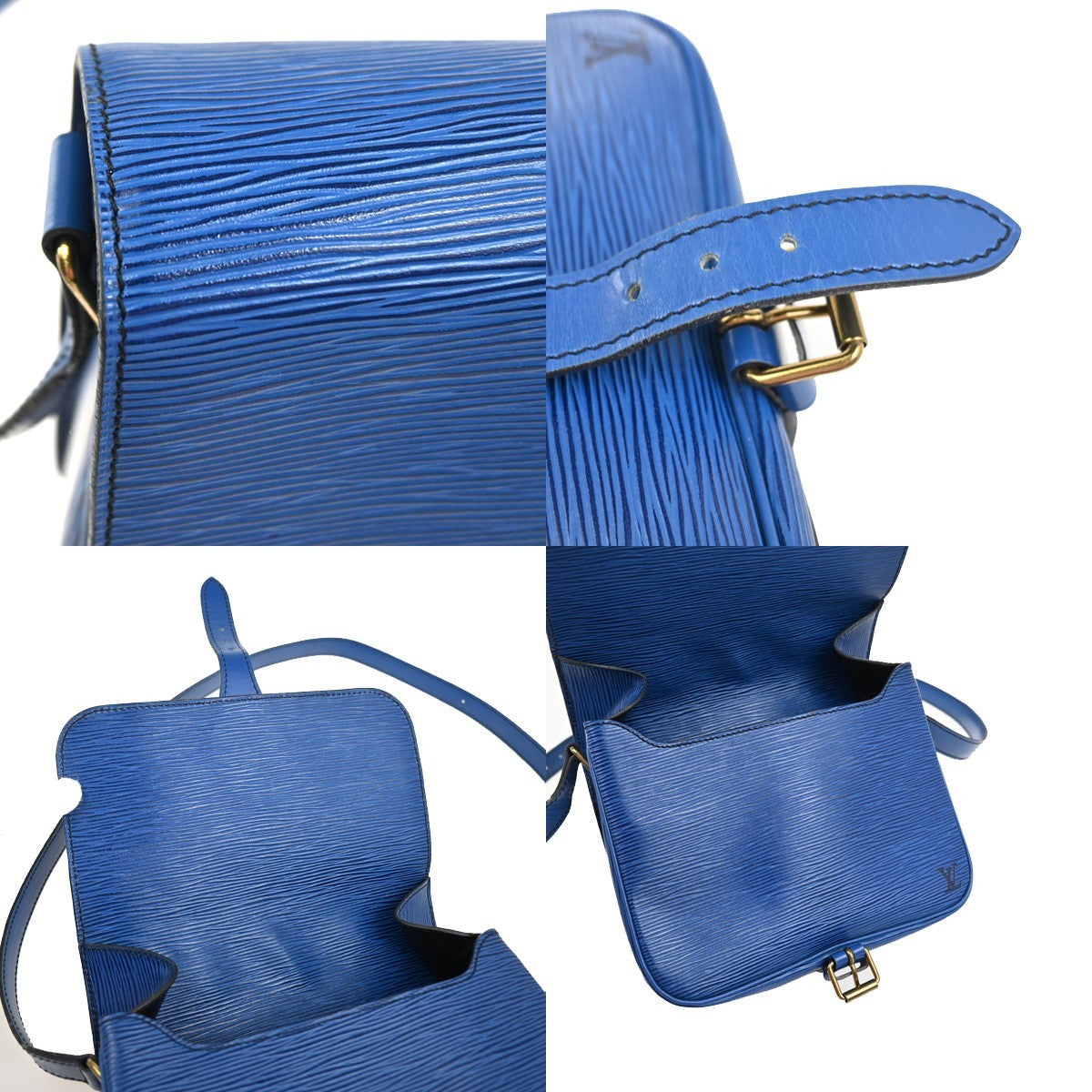 LOUIS VUITTON LV Cartouchiere Shoulder Bag Epi Leather Blue Gold M52245 77YJ046