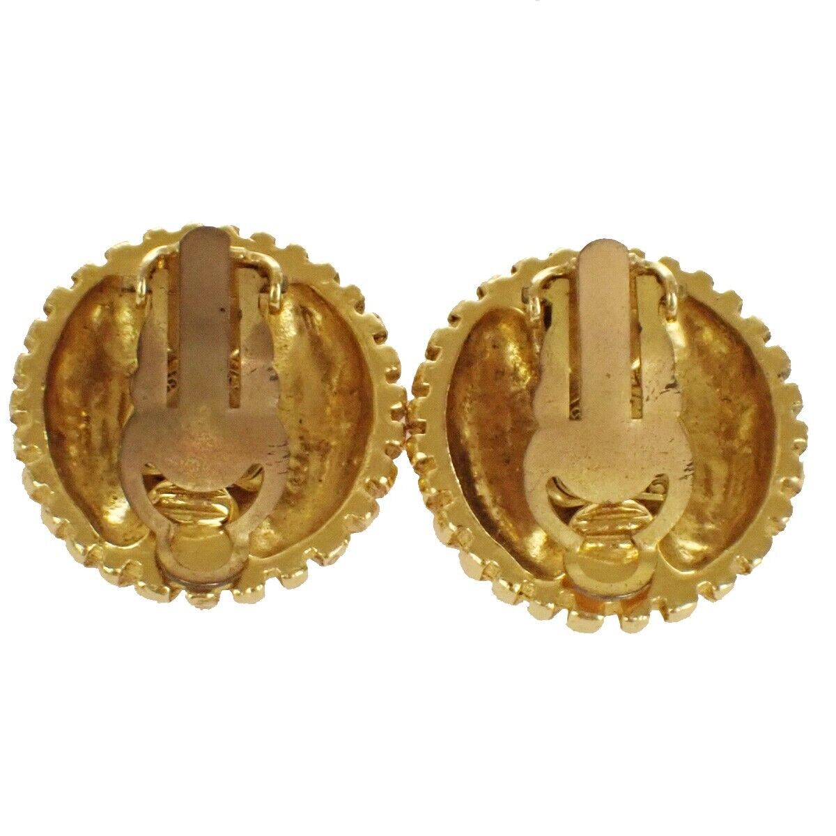 CHANEL CC Logo Round Button Earrings Clip-On GHW Vintage Accessory 39RJ293