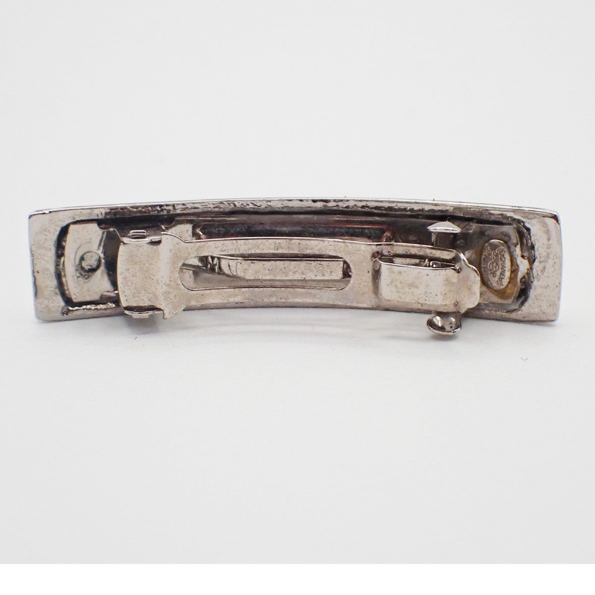 CHANEL Logo Hair Clip Barrette Accessory 99P Silver Made in France 64RQ089